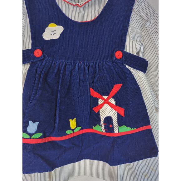 Baby Togs Vintage 80's Tulip Corduroy Pinafore Striped Dress 2 Piece 2T - Picture 7 of 11